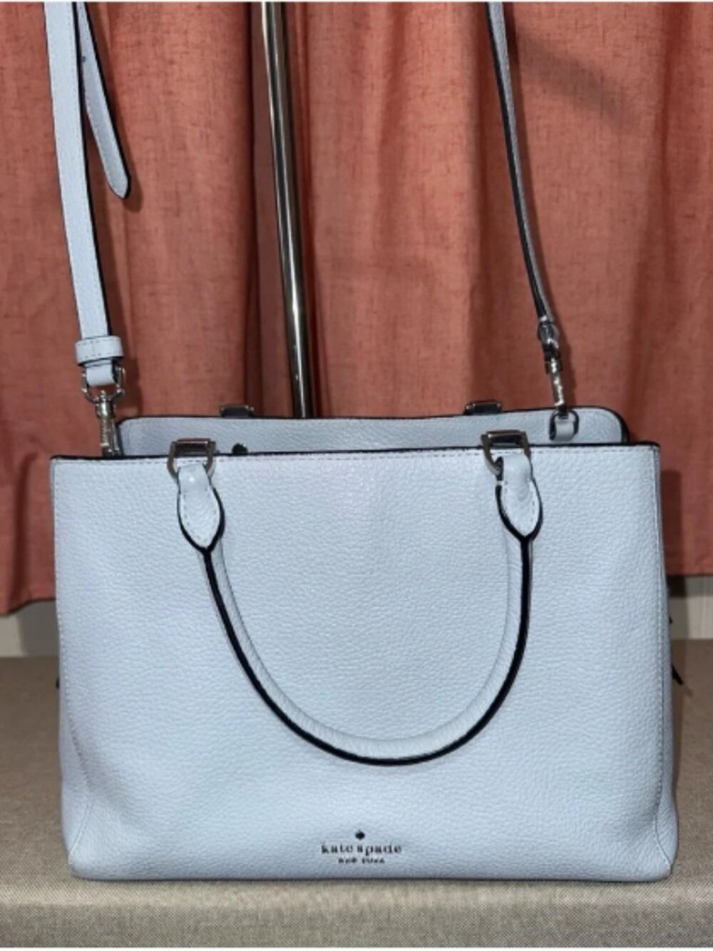 Kate Spade Leila Medium Pebble Leather Satchel Crossbody — Pastel Blue
